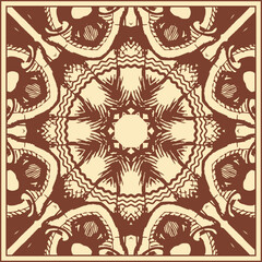Square decorative panel with a fantasy composition based on a real sketch. Version 2. Print design. Brown palette. Vector illustration