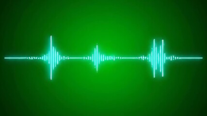 Glowing cyan digital waveform trace on green chromakey background. Audio signal visualization with pulsing lines. SFX and VFX element for video production footage. - Powered by Adobe