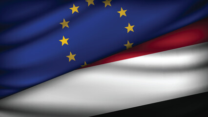 High Quality background with Two Flags of  European Union & Yemen 