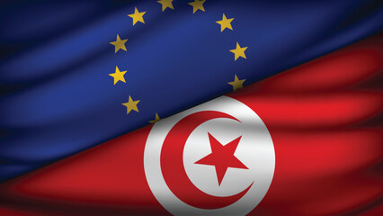 High Quality background with Two Flags of  European Union & Tunisia  