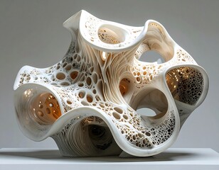 Sculptural, abstract 3D form with organic, porous white structure