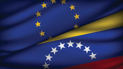 High Quality background with Two Flags of  European Union & Venezuela