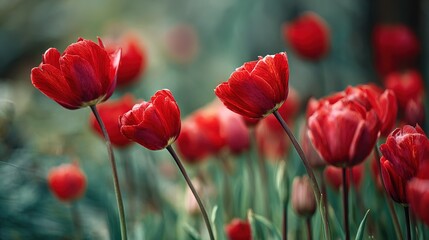 Fototapeta premium Red Tulips Field