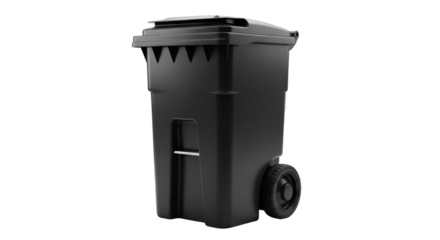 Black Wheeled Trash Can on Black Background