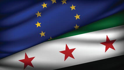 High Quality background with Two Flags of  European Union & Syria  