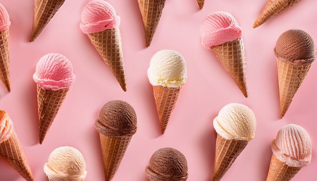 Ilustracion Digital De Conos De Helado En Patron Sobre Fondo Rosa Pastel Visual Artistico Y Atractivo