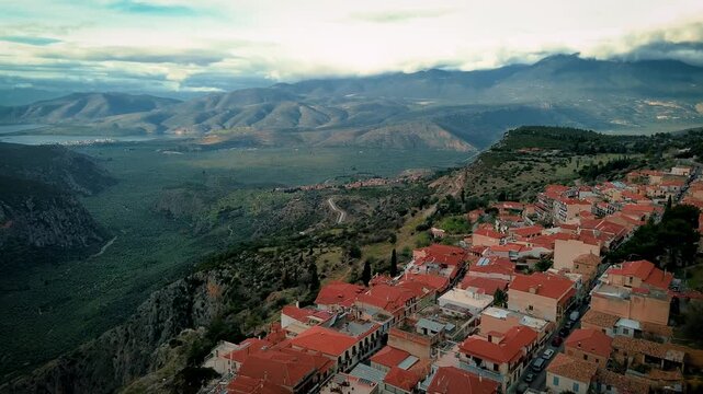 Delphi, Greece. A view of the city of Delphi at dawn.