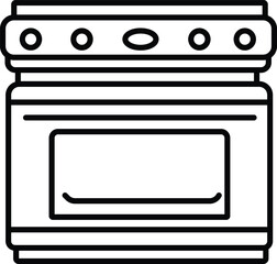 Minimalist Outline Icons Set Featuring Household Kitchen Cooking Appliances: Stove and Microwave