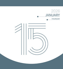 15 January 2026. Daily calendar design template.