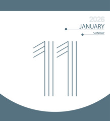 11 January 2026. Daily calendar design template.