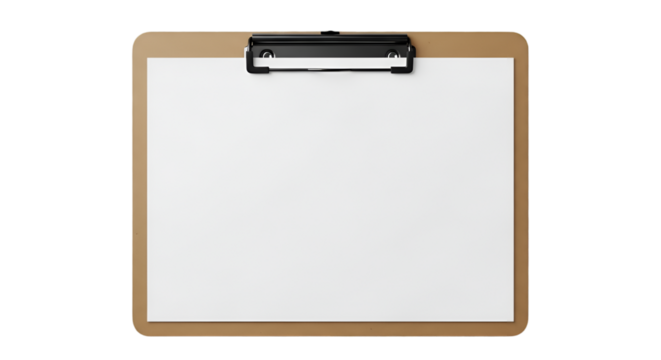 Clipboard with Blank White Paper and Black Clip