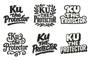 Creative Lettering Grid. Ku the Protector. Set lettering. harmonious lettering variations of the same emblematic concept (Bold hand-lettering with playful