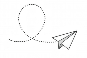 Paper airplane flying in loop with dotted line, sending message, freedom and travel concept
