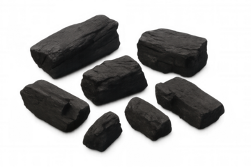 Charcoal pieces for grilling and cooking, providing natural fuel for barbecue and fire, transparent background