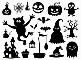 Spooky halloween silhouette vector illustration bundle for festive themed graphic design projects silhouette Vector white background