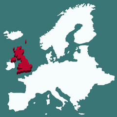 United Kingdom country highlighted 3D map on Africa continent map vector illustration	for projects and presentation 