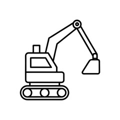 Outline illustration of a small excavator on transparent background