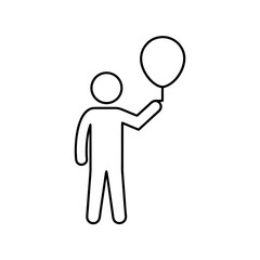 Stick figure holding a balloon outline art on transparent background