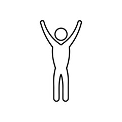 Stick figure with arms raised overhead up on transparent background