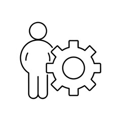 Person silhouette with gear outline icon on transparent background