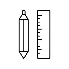 Pencil and ruler illustration in outline on transparent background
