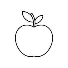 Outline drawing of an apple with leaves on transparent background
