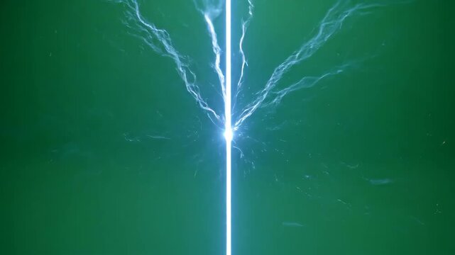 Green screen lightning burst animation sequence. VFX energy bolts forming and exploding on chromakey background for special effects production in film and video.