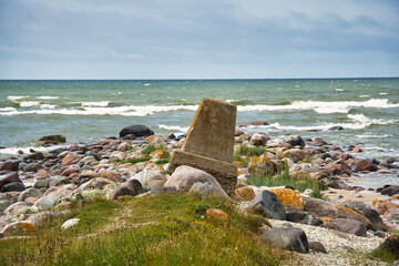 Coastal Erosion - Concrete Ruin on a Rocky Baltic Sea Shore