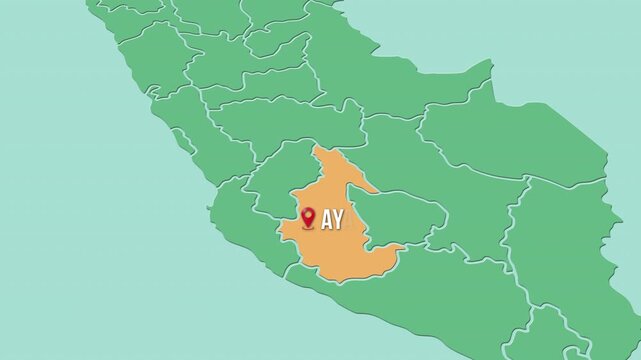 Mapa de Per&uacute; con divisi&oacute;n pol&iacute;tica resaltando el departamento de Ayacucho