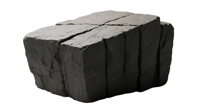 Cracked Slate Rock Formation on Black Background