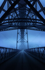 Steel Structure of Dom Luís I Bridge in Fog, Porto, Portugal