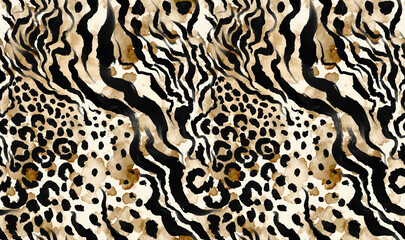 Leopard and zebra pattern design, illustration background, brown leopard and zebra design pattern. Textile print pattern.