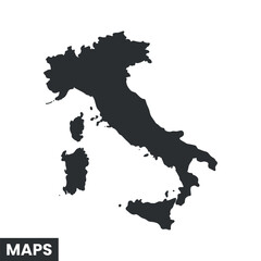 Black Silhouette Map of Italy, Territorial Division Outline, Vector Illustration
