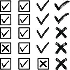 Hand drawn check cross icons mark tick