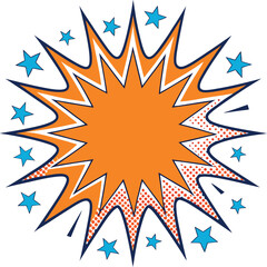 Orange comic explosion blue stars bubble