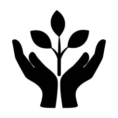 Vector art of silhouette of hands holding a plant, symbolizing growth, nature, care, and environmental awareness in a simple and elegant design