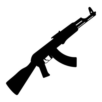 Vector art of silhouette of an ak47 assault rifle represents military, conflict, weapon, and power, symbolizing danger, control, and the impact of warfare