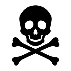 Vector art of a stark black skull and crossbones symbol, ideal for conveying danger, warning, piracy, or mortality in designs and educational contexts