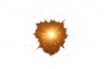 Golden glitter explosion creating abstract light burst with sparkling particles on transparent background