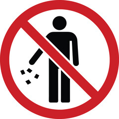 Red circle prohibition sign person dropping litter
