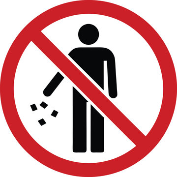 Red circle prohibition sign person dropping litter