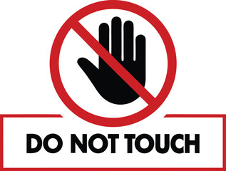 Black hand symbol red prohibition text warning stop