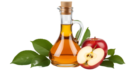 Apple Cider Vinegar Bottle with Fresh Apples and Leaves
