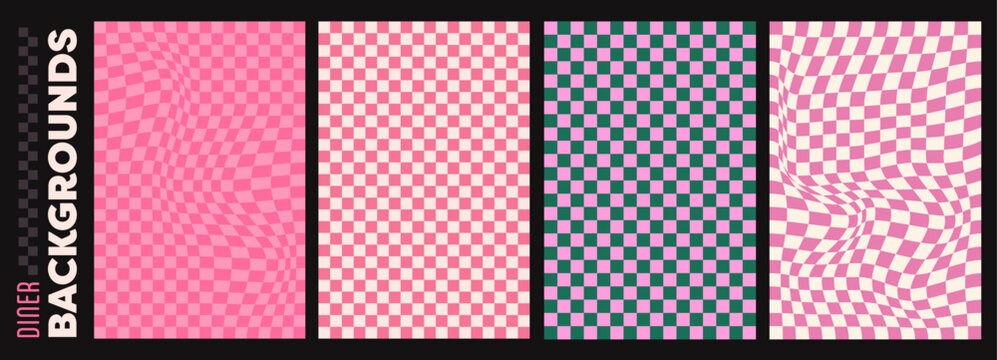A set kit for a diner or japanese checkerboard with a white and pink background for a retro tile design..
