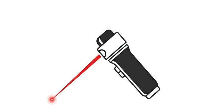 Handheld device emitting a bright red laser beam with a visible dot.