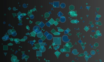Abstract Geometric Pattern with Overlapping Shapes in Shades of Teal and Blue against Dark Backdrop