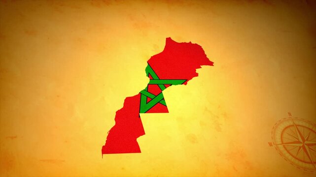 Animated Map of Morocco with Flag in Body Isolated on Vintage Background