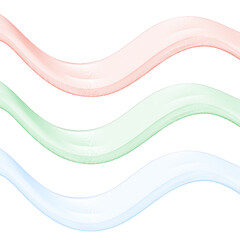 Three abstract parallel wavy lines of red, green, and blue colors. Eps 10