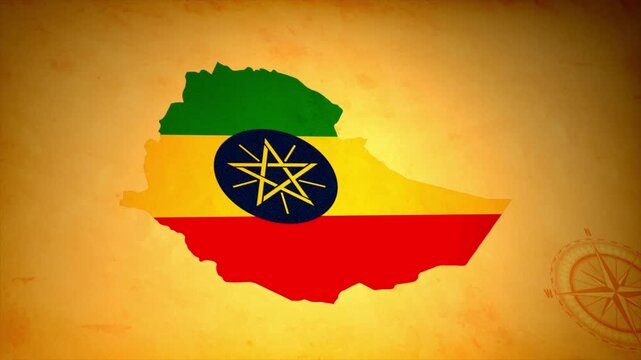 Animated Map of ETHIOPIA with Flag in Body Isolated on Vintage Background