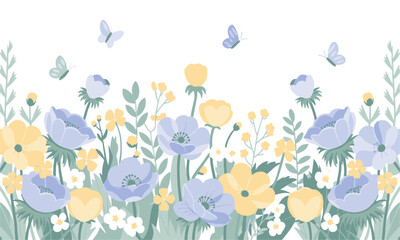 Cute Mint-Sage Floral Panel with Tiny Blooms Vector illustration, textile design and fabric print, banner & poster print, easily editable.